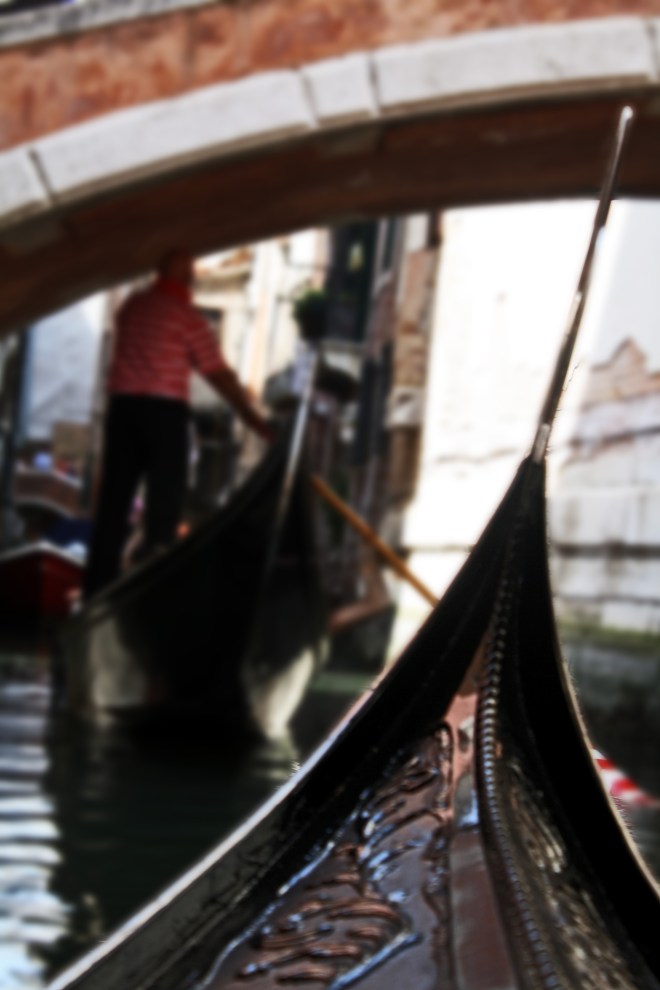 Gondolas take the side canals to avoid the motorized boats that clog the Grand Canal. 